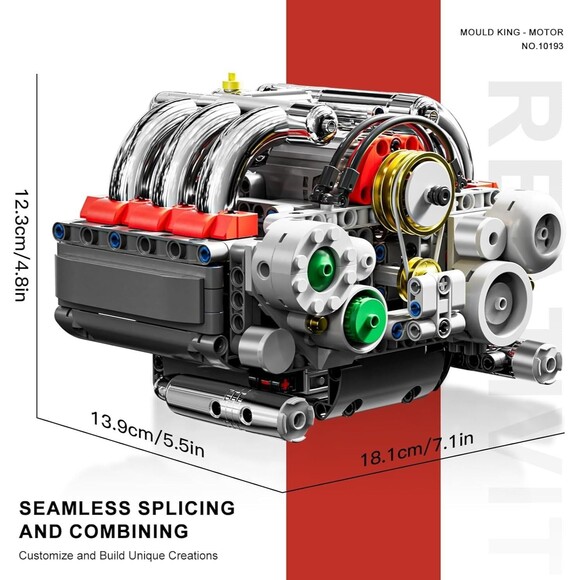 Mould King 10193 Mini V8 Engine Kits That Moves Building Blocks 609 Pcs 14+ STEM - Picture 2 of 16
